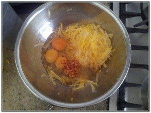 Zucchini fritter ingredients - cook immediately before the juices start coming out.